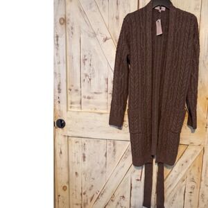 Philosophy‎ Cardigan Cable Knit Open Front Belt Brown Camel Size Large